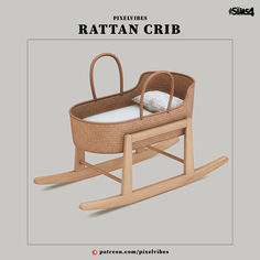 a baby's rocking chair made out of wood and wicker with the text rattan crib on it