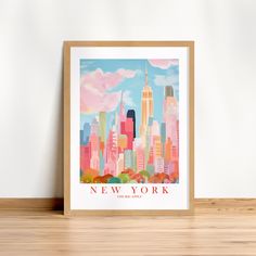 INSTANT DOWNLOAD - New York Skyline Poster Manhattan Wall Art Travel Print, NY City Big Apple Retro Pink Orange Teal Painting My original design of the Manhattan skyline in New York City. Bottom of the print reads New York - The Big Apple. Great gift or memento of travel adventures. Add a touch of NYC style to your home. NOTE: This is a digital product. No items will be shipped to you. Here's what's included: 5 JPG FILES - 300 dpi (High Resolution) which will print on most popular paper sizes: S New York Travel Poster, Nyc Art Print, Teal Painting, College Room Decor, Voyage New York, Ny City, Rose Orange, New York Art, Painting Digital