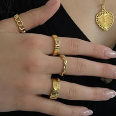 - Plain, simple band ring - 14 karat gold or silver plated - Made to last - Available in sizes 5, 6, 7, 8, 9 and 10 Jewellery Lookbook, Ring Stacking Ideas, Jewelry Stack, Ring Stacks, Gold Girl, Ring Inspo, Golden Jewelry, Jewels Rings, Jewelry Accessories Ideas