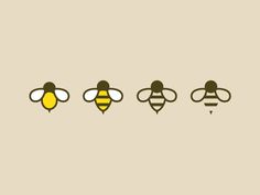 three bees in different colors on a beige background