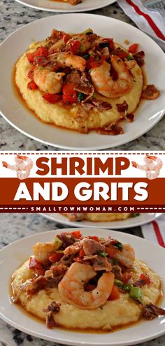 You'll love these southern-style shrimp and grits! Cooked in Cajun seasoning and spooned over a bed of creamy, cheesy grits, this simple seafood recipe is absolutely delicious. Put this southern recipe on your list of food to cook for dinner! Creamy Cheesy Grits, Cheddar Grits, Cheesy Grits