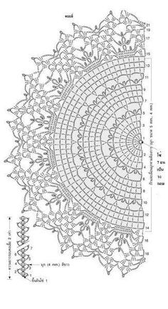 an intricate crochet doily is shown in black and white, as well as the