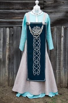 Beige Apron, Viking Fashion, Ice Forest, Viking Apron, Viking Apron Dress, Viking Embroidery, Celtic Dress, Sca Garb, Viking Garb