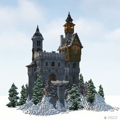 Hillside Castle Minecraft, Minecraft Snowy Mountain Castle, Snowy Tundra Minecraft House, Winter Castle Minecraft, Minecraft Snowy Castle, Ice House Minecraft, Snow Castle Minecraft, Minecraft Snow Castle, Snowy Minecraft Builds