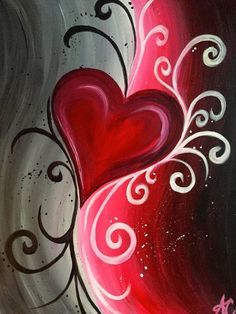 a painting of two hearts with swirls on it