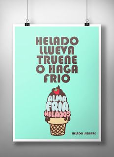 a poster with an ice cream cone and the words, helado llueva truange o huea frio