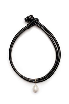 MIZUKI-Black Leather Pearl Choker Necklace-BLACK Minimalist Black Pearl Necklace With Pendant, Elegant Leather Necklace With Adjustable Cord, Elegant Black Necklace With Adjustable Cord, Luxury Adjustable Pearl Necklace For Gift, Luxury Adjustable Pearl Necklace As A Gift, Luxury Adjustable Pearl Necklace Gift, Classic Black Jewelry With Pearl Charm, Adjustable Black Pearl Necklace With Charm, Classic Black Choker Jewelry