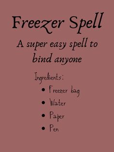 the words freezer spell are written in black ink on a pink background with an image of