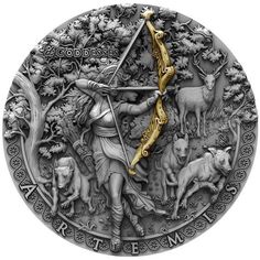 a silver coin with an image of a man holding a bow and arrow