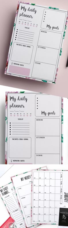 the daily planner is shown on top of a pink background and below it, there are several