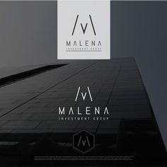 the logo for malena investment group is shown on top of a tall building with dark clouds in the background