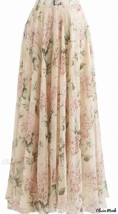 Olivia Mark - Printed Chiffon Midi Skirt with Flared Design and Floor-Length Cut Chiffon Midi Skirt, Pleated Chiffon Skirt, Chiffon Maxi Skirt, Chiffon Floral, Floral Print Chiffon, Pink Lilac, Half Skirt, Floral Maxi Skirt, Flowy Maxi Dress