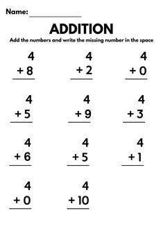 addition worksheet with numbers and the missing number in the space for kids to use