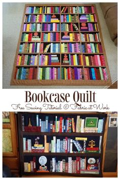 the bookcase quilt is made from old books