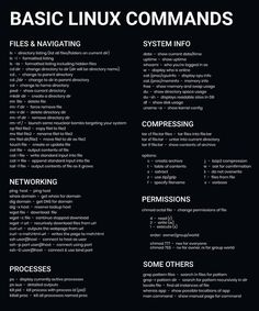 a black and white poster with the words basic linux commands