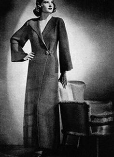 Women's Classic House Coat Bath Robe Knitting Pattern in Moss Stitch (ENGLISH LANGUAGE ONLY) *This is DIGITAL DOWNLOAD you will not receive a physical product* 1930's House Coat The house coat was marketed to housewives as fashionable leisurewear for comfort and coverage. They were used to stay warm after a bath, getting ready for bed, and while going about your morning routine. This robe is a beautiful example of the period with its elegance and sophisticated look. Sizes: 34 MATERIALS REQUIRED: Knit Robe Pattern, Knitting Pin, House Coat, Long Gown Dress, Moss Stitch, Classic House, Leisure Wear, Morning Routine, English Language