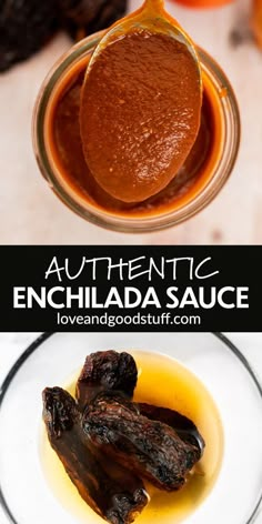 the ingredients for an enchilada sauce are shown