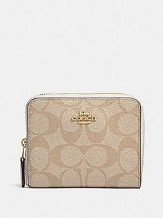 Coach Women's Small Zip Around Wallet Light Khaki Chalk F30308 Signature coated canvas Two credit card slots Bill compartment Zip coin pocket Zip-around closure Outside slip pocket 4 1/2" (L) x 3 3/4" (H) x 3/4" (W) Compact Coach Wallet, Compact Coach Wallet For Travel, Compact Travel Wallet By Coach, Shoulder Bag Outfit, Coach Coin Purse, Luxury Bags Collection, Cute Wallets, Card Case Wallet, Coin Purse Wallet