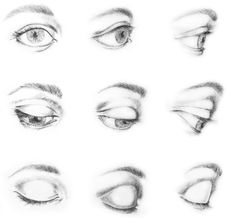 an image of various types of eyes drawn in pencil on white paper with the words how to draw realistic eyes step by step