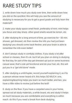 a page with text that says rare study tips