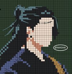 a cross stitch pattern of a woman with black hair