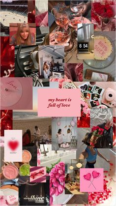 a collage of pink and red pictures with words that say, my heart is full of roses