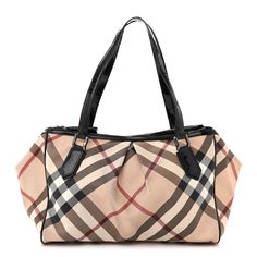 This is an authentic BURBERRY Patent Trim Supernova Check Medium Melbury Tote in Black. This stylish tote is crafted of classic pleated Nova check canvas. The bag features patent leather tall shoulder straps and patent leather trim. The top is open to a beige fabric interior with zipper and patch pockets. Beige Fabric, Shopper Tote, Pocket Bag, Leather Trim, Belt Bag, Leather Trims, Shoulder Straps, Patch Pocket, Camera Bag