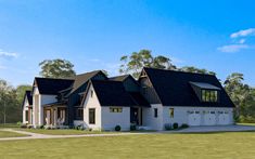 this is an artist's rendering of a house in the country style with two garages