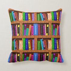 a decorative pillow with bookshelves on it