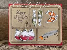 a father's day card with fish and ornaments