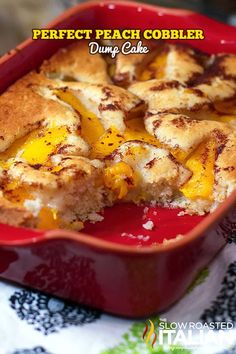 a casserole dish filled with cheese and other toppings on a red plate