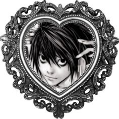 a black and white drawing of a girl in a heart shaped frame