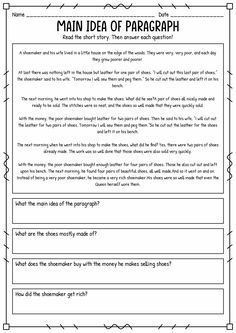 the main idea of paragraphh worksheet