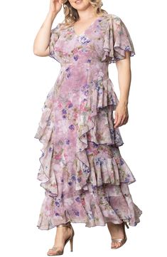 Ethereal and eye-catching, this dreamy gown that beautifully pairs a garden print and ruffled tiers is sure to turn heads at your next special event. 60" length Hidden back-zip closure V-neck Short sleeves Lined 98% polyester, 2% spandex Dry clean Made in the USA of imported fabric Dresses Dreamy Gowns, Garden Print, Lilac Dress, Tiered Maxi Dress, Nordstrom Dresses, Dress Fabric, A Garden, Special Event, Plus Size Dresses