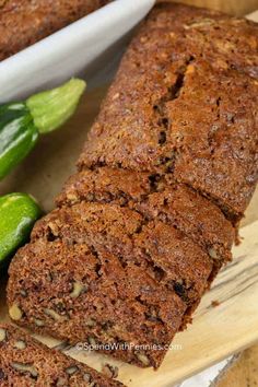 sliced loaf of zucchini bread on a cutting board