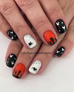 30+ Disney Halloween Nails for Your Next Spooky Season Manicure Mickeys Not So Scary Halloween Nails, Disney Halloween Manicure, Short Disney Halloween Nails, Simple Disney Halloween Nails, Spooky Disney Nails, Kids Halloween Nails, Mickey Mouse Halloween Nails, Mickey Halloween Nails, Disney Nails Halloween