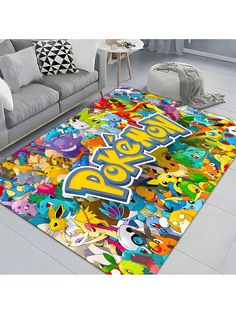 the rug is covered with pokemon characters