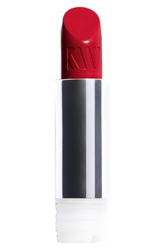 What it is: A budge-free, bold lip color with a velvety, semi-matte finish, in a refillable case.What it does: With its silicone-free formula, this lipstick delivers rich color, moisture and long wear. Organic beeswax, jojoba and sweet almond seed oils keep your lips soft. It features a certified natural-origin fragrance approved for use in organic products. How to use: Apply directly to lips using a slight back-and-forth motion to bring it to temperature and activate its organic ingredients so Refillable Lipstick, Almond Seed, Kjaer Weis, Bold Lip Color, Bold Lip, Seed Oils, Bold Lips, Organic Products, Diy Kits Gift