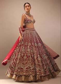 Dark Red Lehenga, Lehenga Wedding Bridal, Heavy Lehenga, Designer Anarkali Dresses, Indian Bridal Photos, Traditional Blouse Designs, Bridal Lehenga Collection, Designer Bridal Lehenga