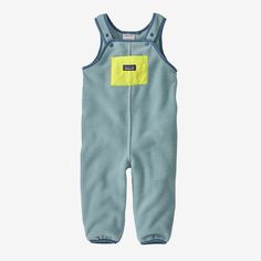 Cozy overalls built from one of our favorite fabrics: warm, double-sided 100% recycled polyester fleece. Sizes 3M-18M have a full zip-through inseam for easy diaper changes. Made in a Fair Trade Certified™ factory. | Patagonia Baby Synchilla® Fleece Overalls in Thermal Blue, 4T - Kids' Clothing - Recycled Nylon/Recycled Polyester/Pfas Fleece Overalls, Patagonia Baby, Baby Patagonia, 50% Logo, Pocket Bag, Double Face, Baby Bag, Body Size, Fair Trade