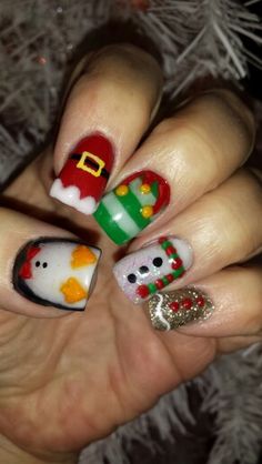 Christmas Nails Santa, Merry Christmas Nails, Elf Snowman, Penguin Nails, Cute Summer Nail Designs, Festival Chic, Christmas Gel Nails, Seasonal Nails, Christmas Nails Acrylic