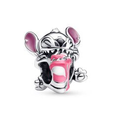 ''Aloha Happy Birthday!'' The sweet message is engraved on this adorable Stitch birthday charm by Pandora. Crafted in sterling silver with intricate hand-applied enamel details, including the pink frosting that Stitch seems to be enjoying to the moon and back, this Disney Parks charm really takes the cake. Stitch Pandora, Charms Pandora Disney, Disney Pandora Charms, Stitch Birthday Cake, Animated Eyes, Mischievous Character, Charms Disney, Pandora Charms Disney, Stitch Birthday