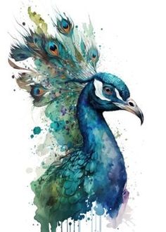 a painting of a peacock with feathers on it's back