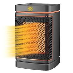 an electric heater with yellow flames coming out of it