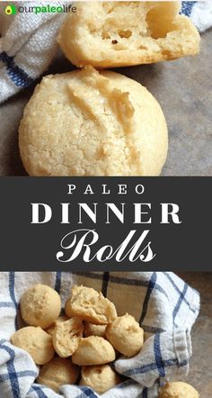 some food that is sitting on top of a cloth with the words paleo dinner rolls