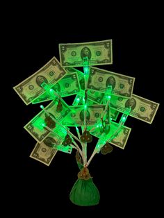 a money tree with green lights on it