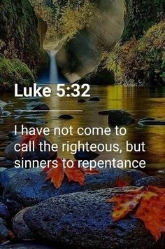 a river with rocks and leaves on it that says luke 532 i have not come to call the righteous, but sinners to repentance