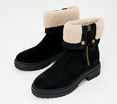 Accented with a plush foldover faux shearling collar, these waterproof suede ankle boots make a posh pick-up for your outdoor adventures. From Cougar. Faux Fur Collar, Suede Ankle Boots, Fur Collars, Outdoor Adventures, Outdoors Adventure, Fashion Shoes, Leather Upper, Shoe Boots, Ankle Boots