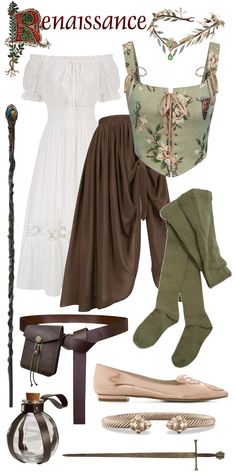 Forest Fairy Festival Outfit, Medieval Faire Outfit, Easy Ren Fest Outfit, Renessance Fair Outfit, Ren Fair Inspiration, Ren Faire Looks, Renecansse Fair Outfits, Ren Fair Trinkets, Renfest Outfit Fairy