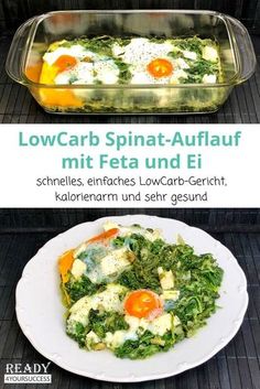 an egg dish with spinach and eggs in it